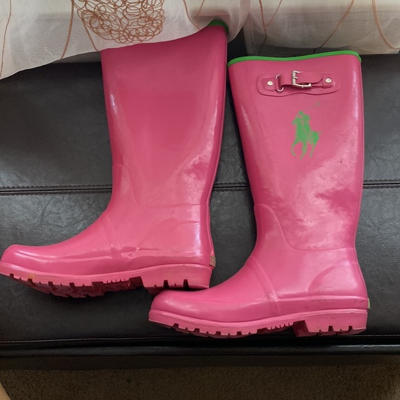 Polo by Ralph Lauren Shoes | Euc Ralph Lauren Polo Rain Boots | Color: Green/Pink | Size: 9 | Marleyjaye4's Closet